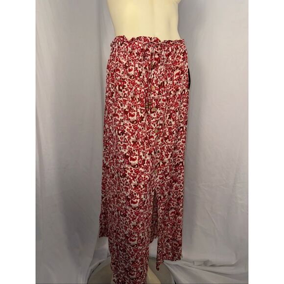 Vintage Inspired I.N. Studio Red Floral Maxi Skirt Rayon Button Front Boho Cotta - Picture 6 of 14